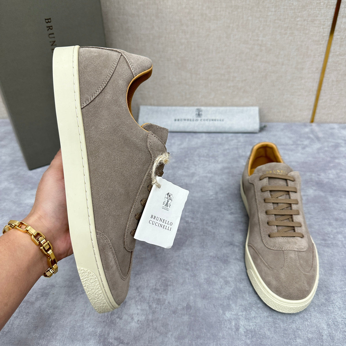 Beige Wildleder Cupsole Low-Top - Herren