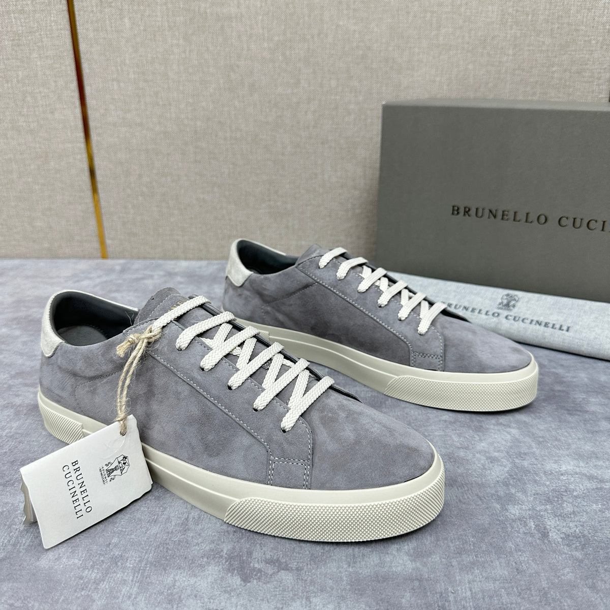 Grey Suede Cupsole Low-Top - Men's