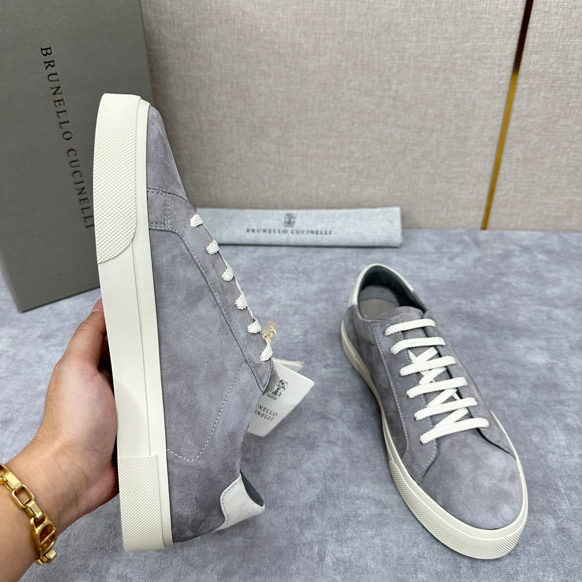 Grauer Wildleder Cupsole Low-Top - Herren