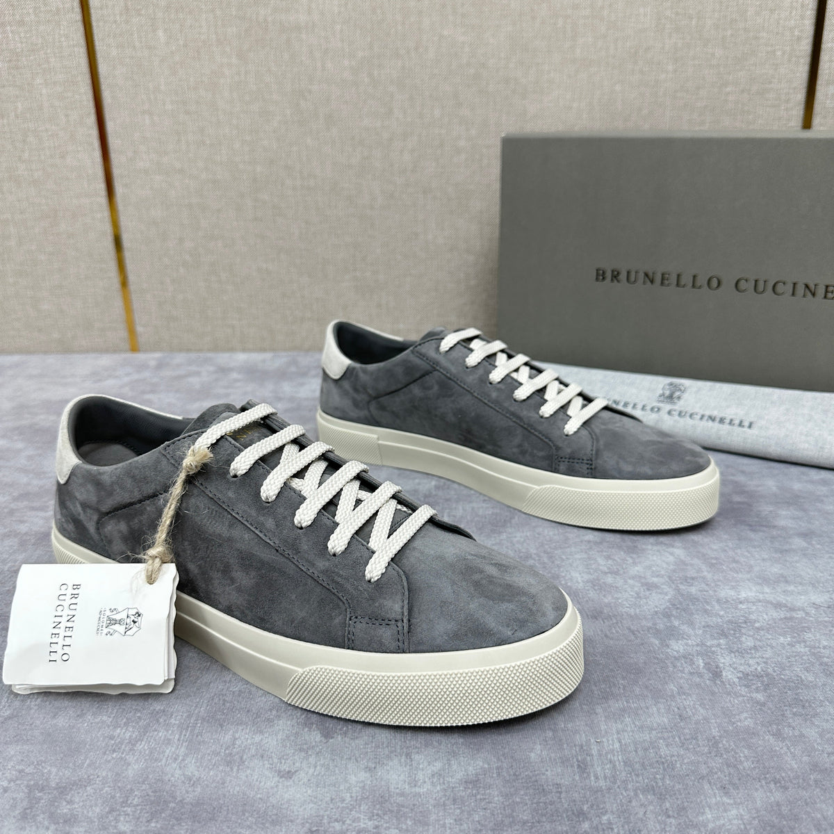 Grey Suede Cupsole Low-Top - Men's