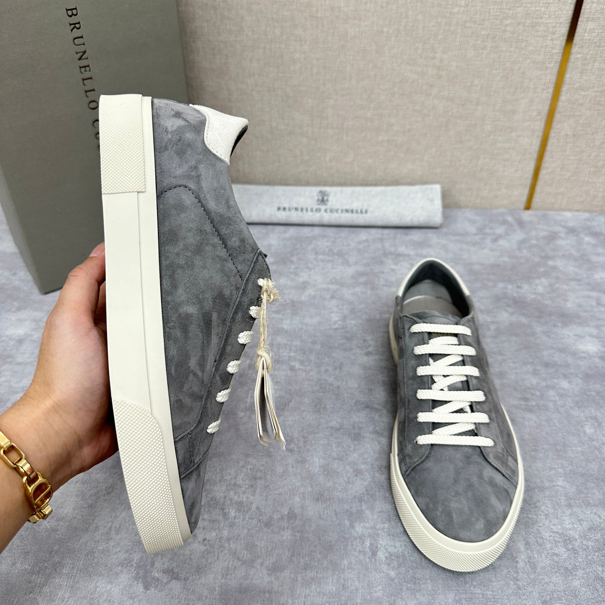 Grey Suede Cupsole Low-Top - Men's