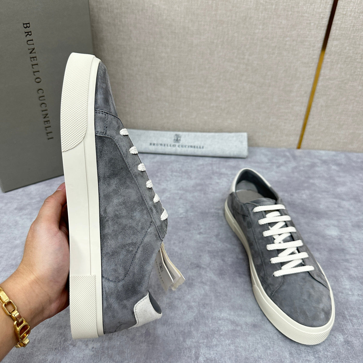 Grey Suede Cupsole Low-Top - Men's