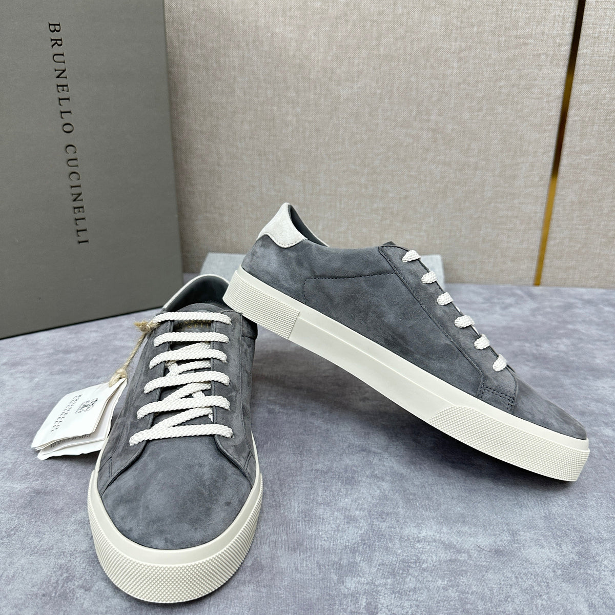 Grey Suede Cupsole Low-Top - Men's