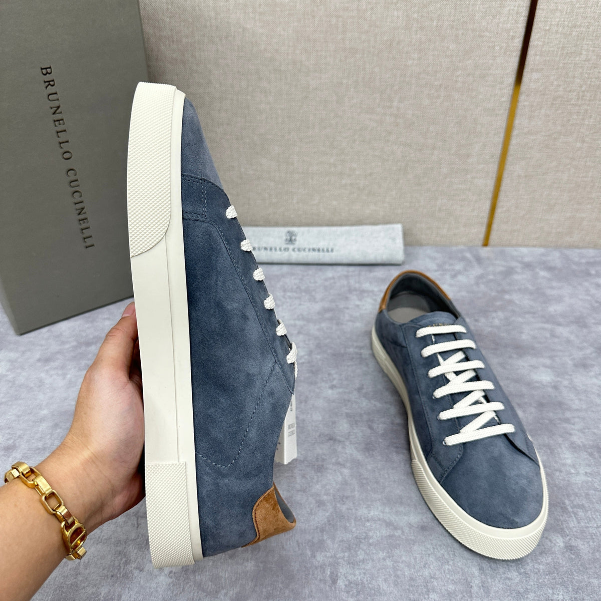 Grey Suede Cupsole Low-Top - Men's