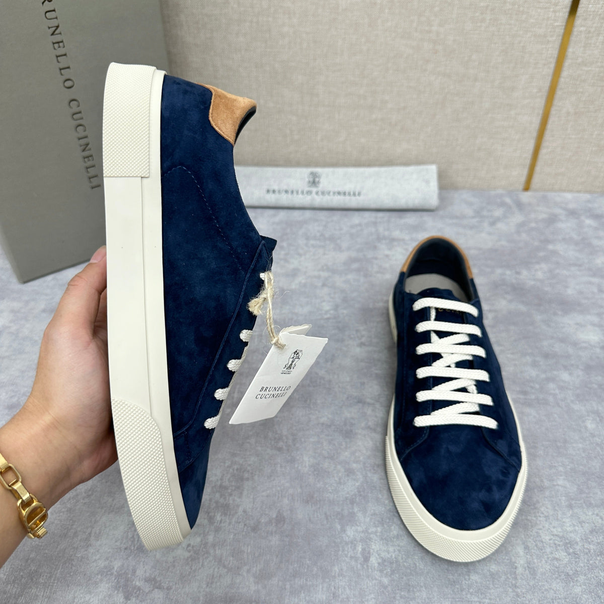 Grey Suede Cupsole Low-Top - Men's