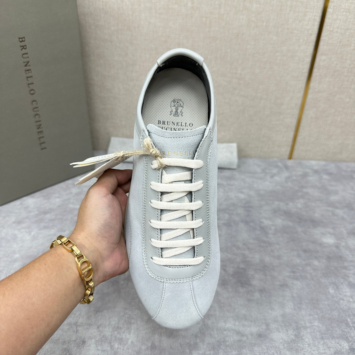 Grey Suede Slim Low-Top - Men's