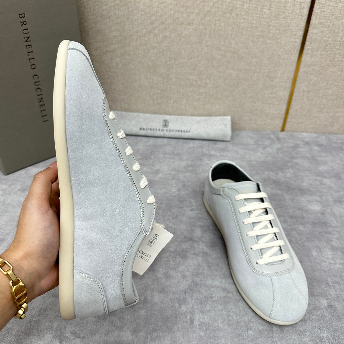 Grey Suede Slim Low-Top - Men's