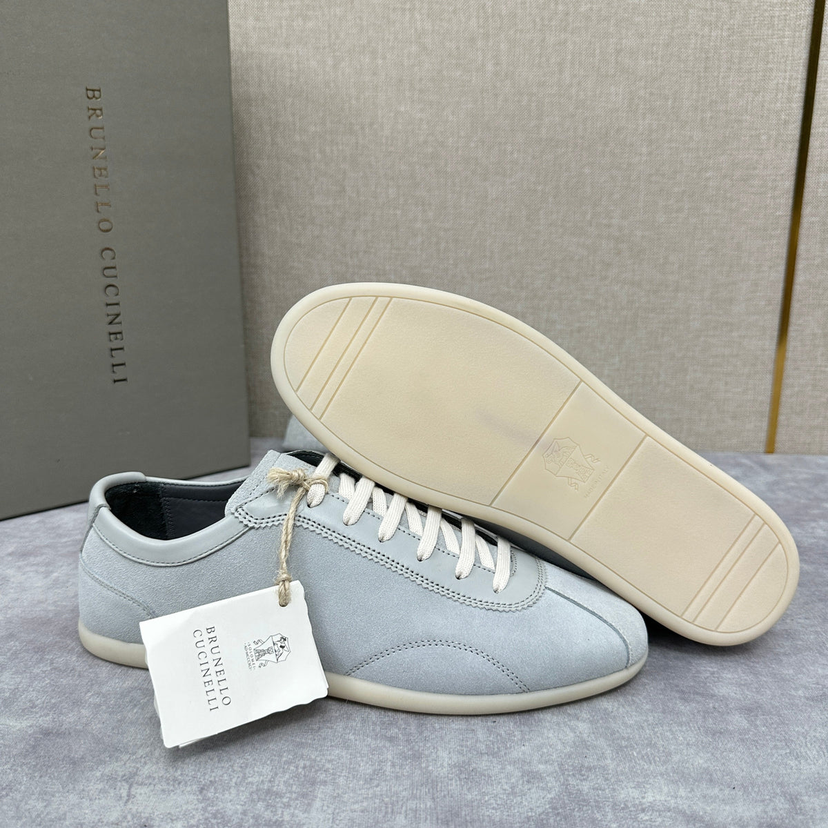 Grey Suede Slim Low-Top - Men's