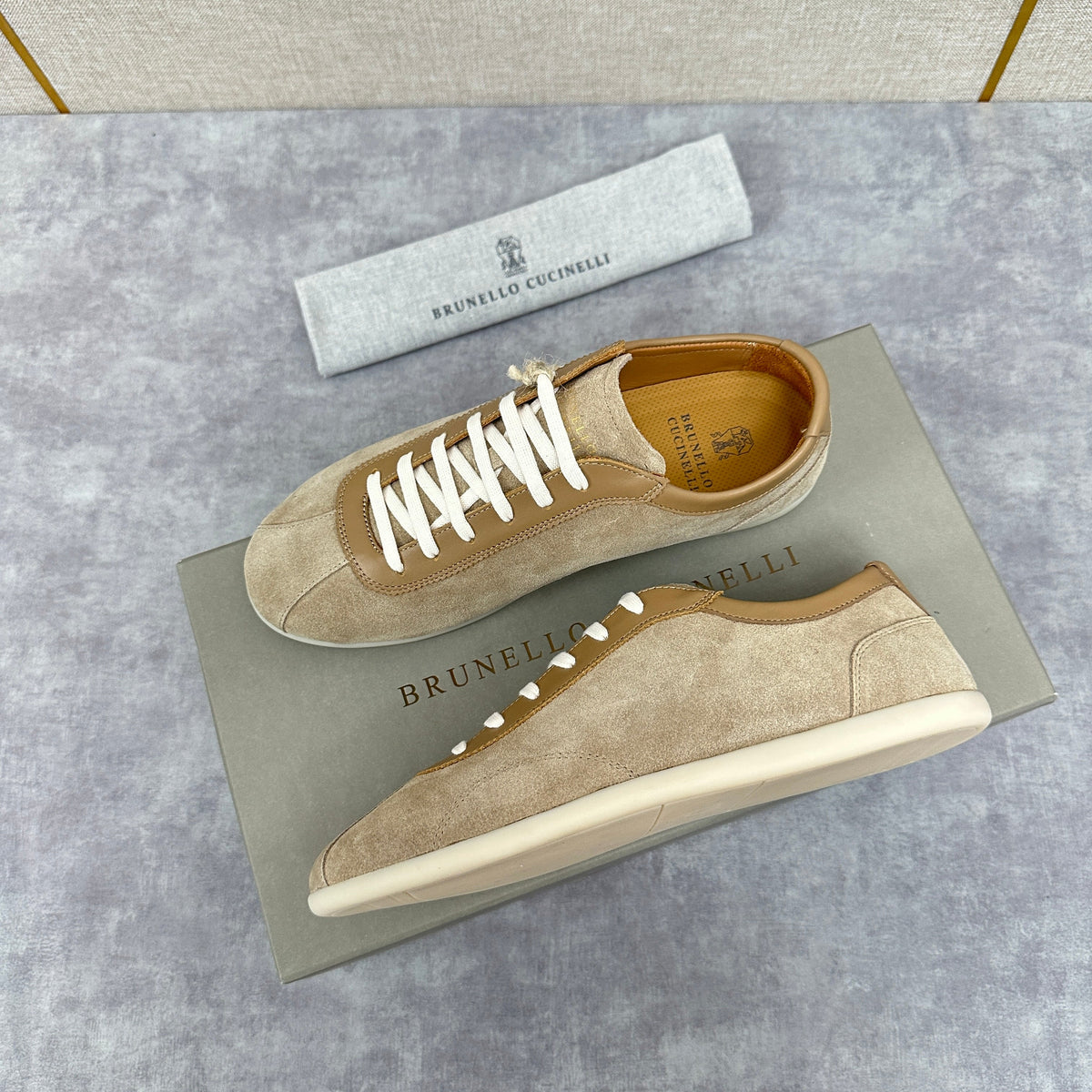 Grey Suede Slim Low-Top - Men's