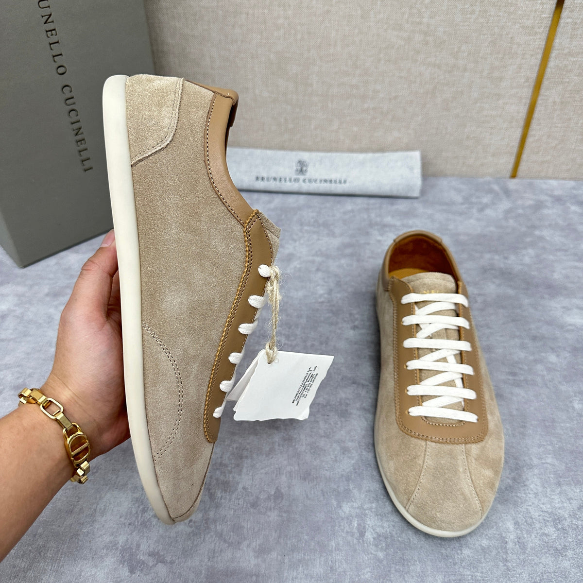 Grey Suede Slim Low-Top - Men's