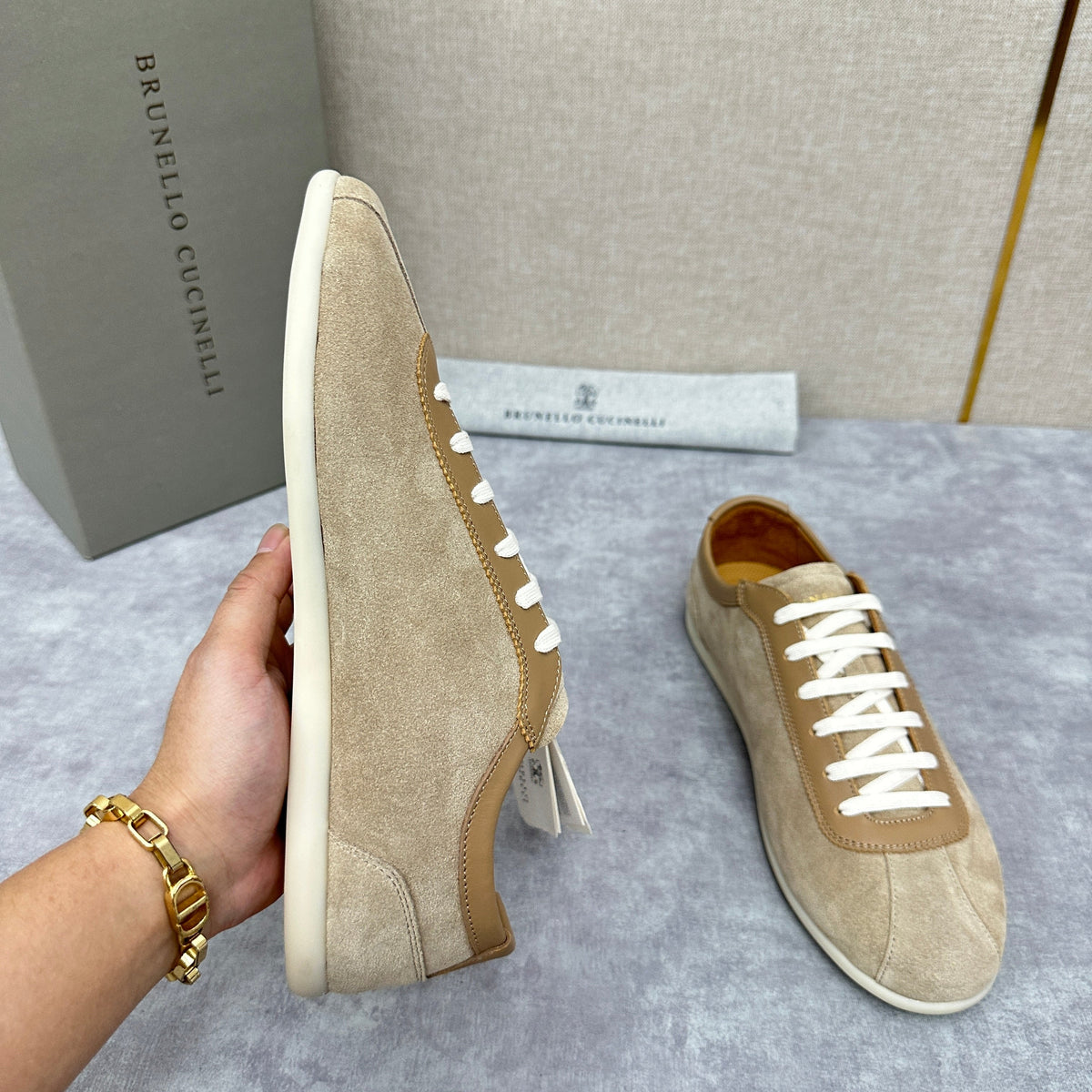 Grey Suede Slim Low-Top - Men's