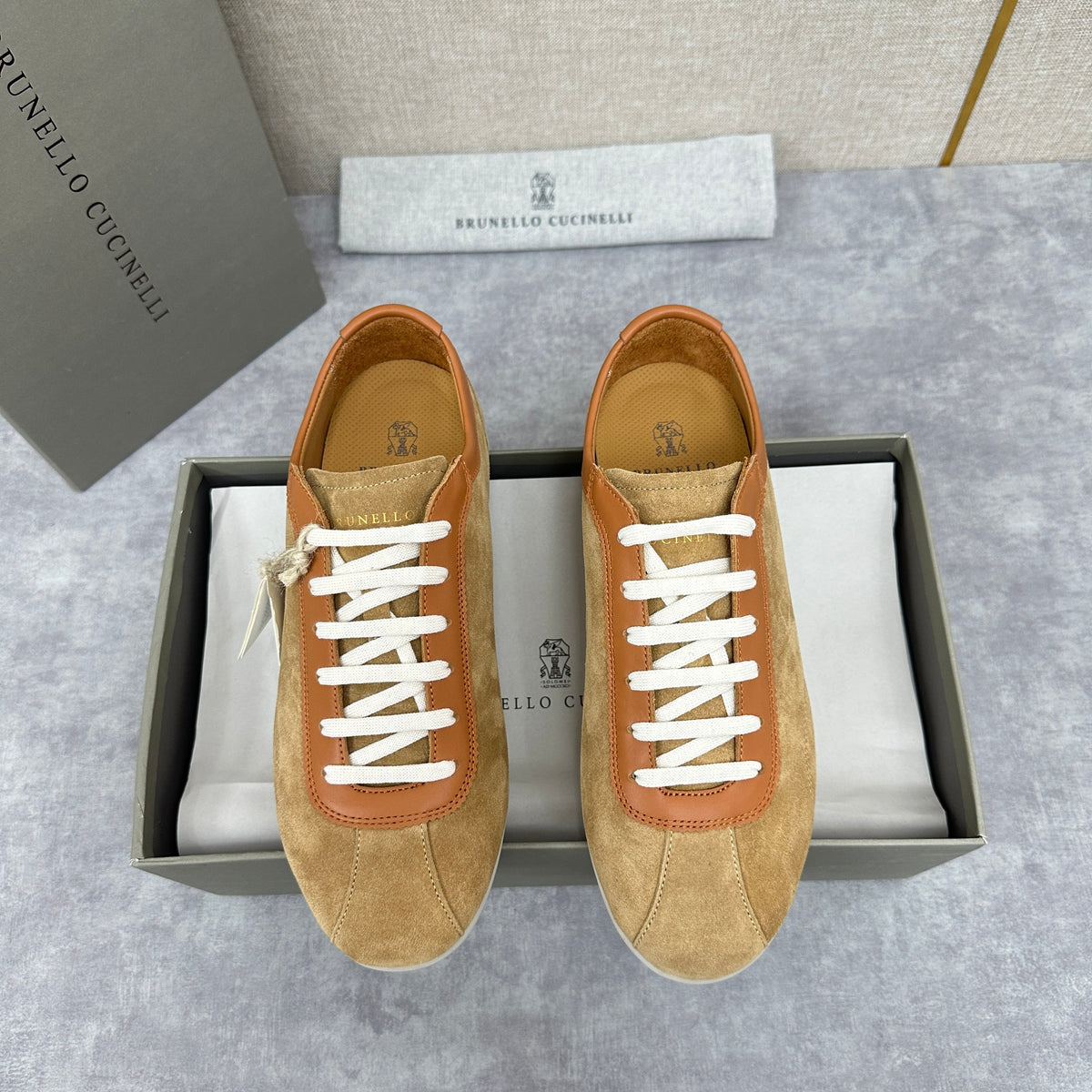 Grey Suede Slim Low-Top - Men's