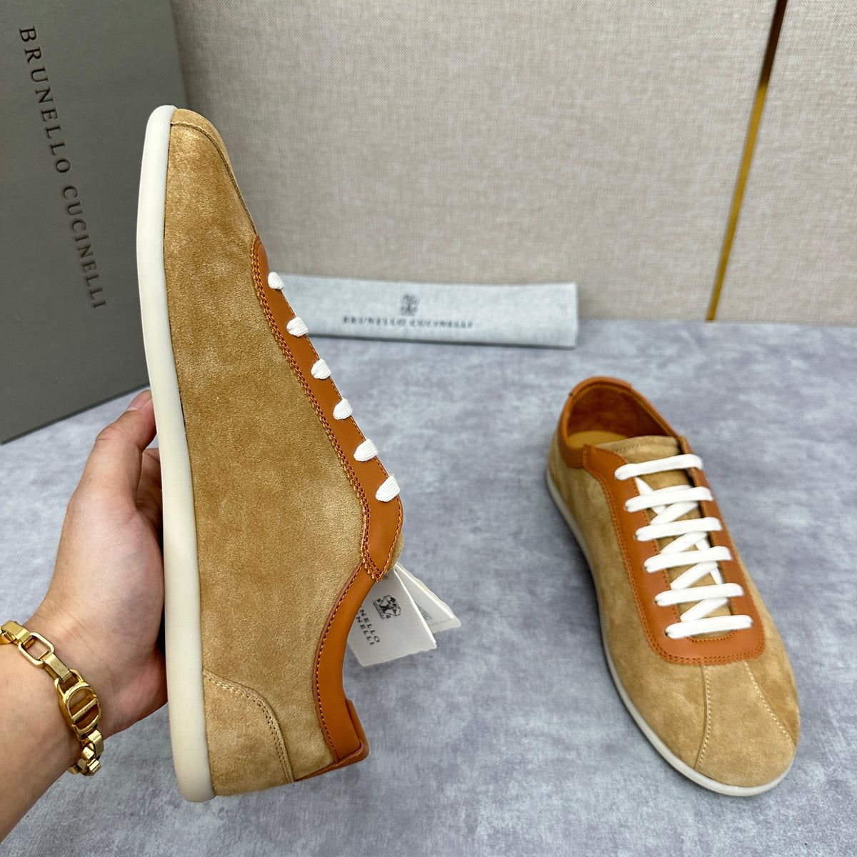 Grey Suede Slim Low-Top - Men's