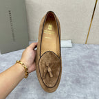 Beige Wildleder Quasten-Loafer – Herren