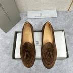 Beige Wildleder Quasten-Loafer – Herren