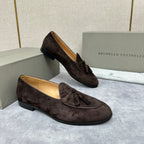 Beige Wildleder Quasten-Loafer – Herren