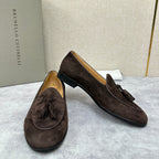 Beige Wildleder Quasten-Loafer – Herren