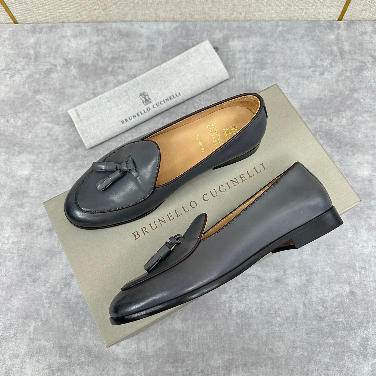 Grey Leather Tassel Loafer - Men's