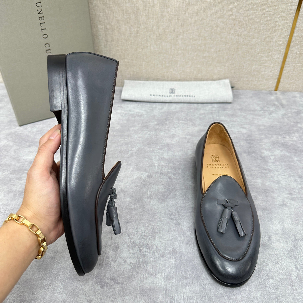 Grey Leather Tassel Loafer - Men's