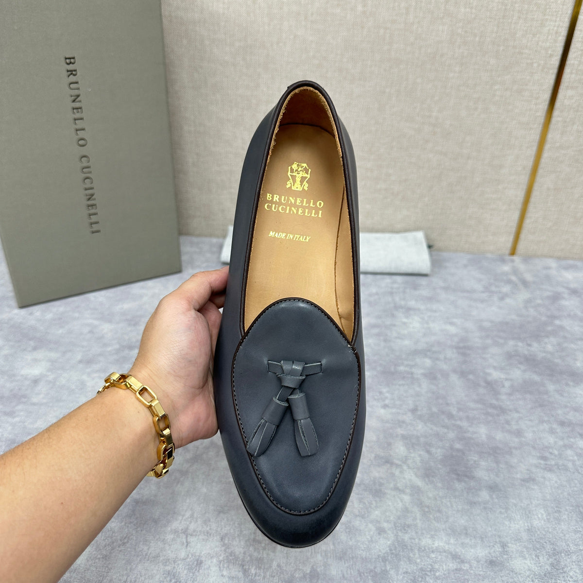 Grey Leather Tassel Loafer - Men's