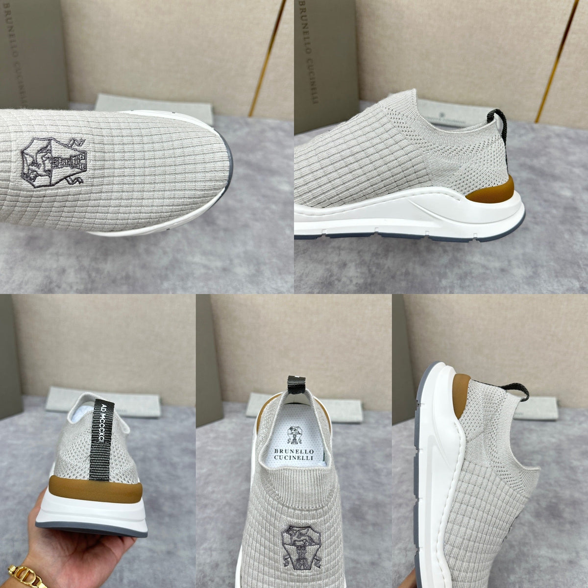 Grauer gesteppter Socken-Sneaker aus Strick – Herren