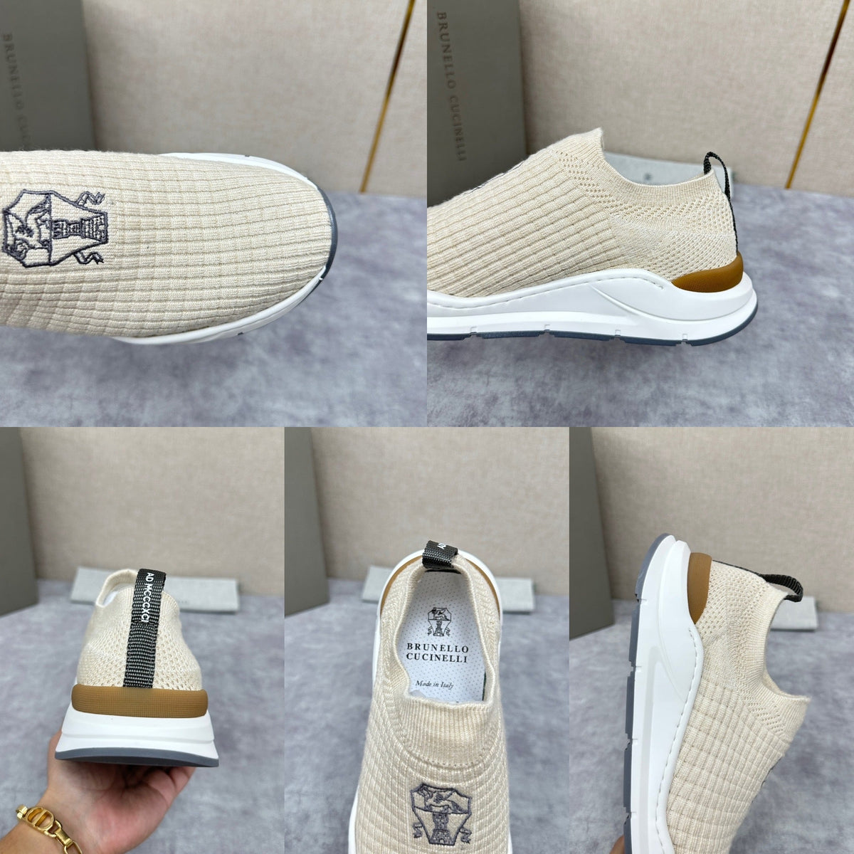 Cream Knit Quilted Sock Runner - Men's