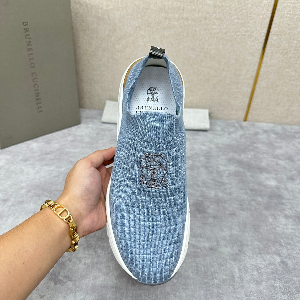Cream Knit Quilted Sock Runner - Men's