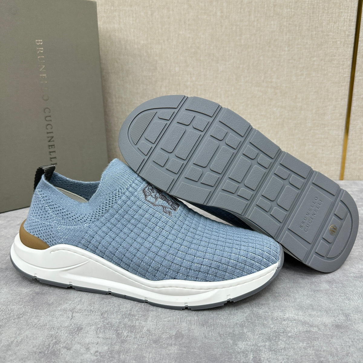 Cream Knit Quilted Sock Runner - Men's