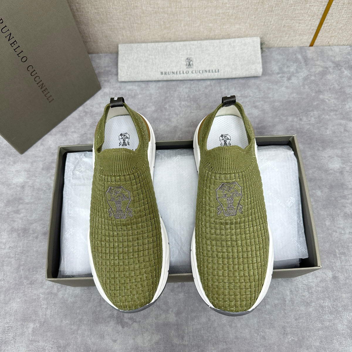 Cream Knit Quilted Sock Runner - Men's