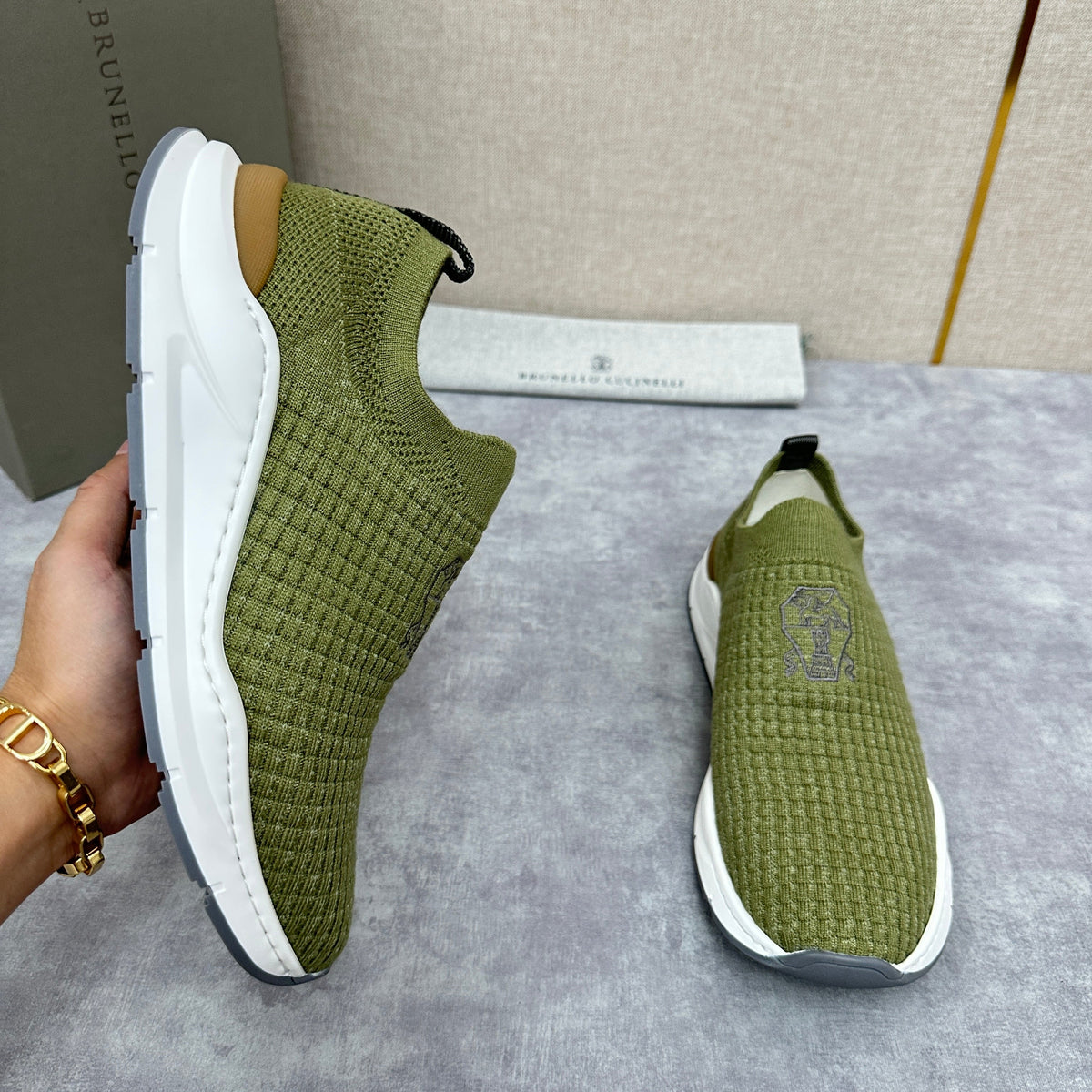 Cream Knit Quilted Sock Runner - Men's