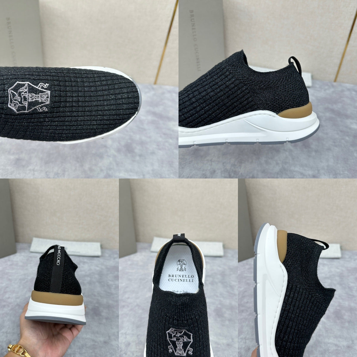 Grauer gesteppter Socken-Sneaker aus Strick – Herren