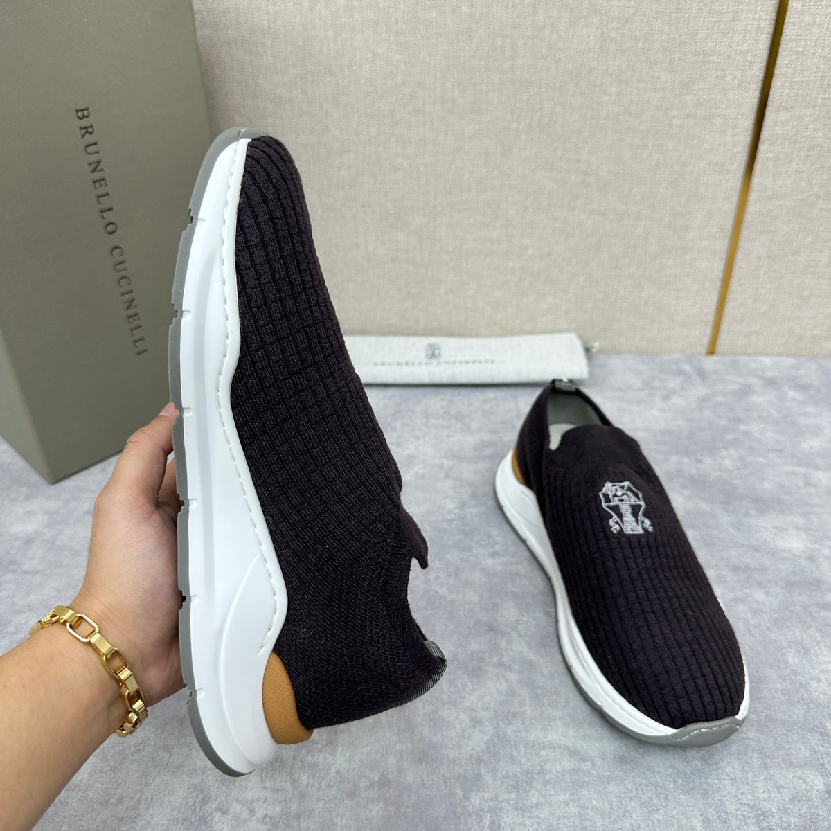 Cream Knit Quilted Sock Runner - Men's