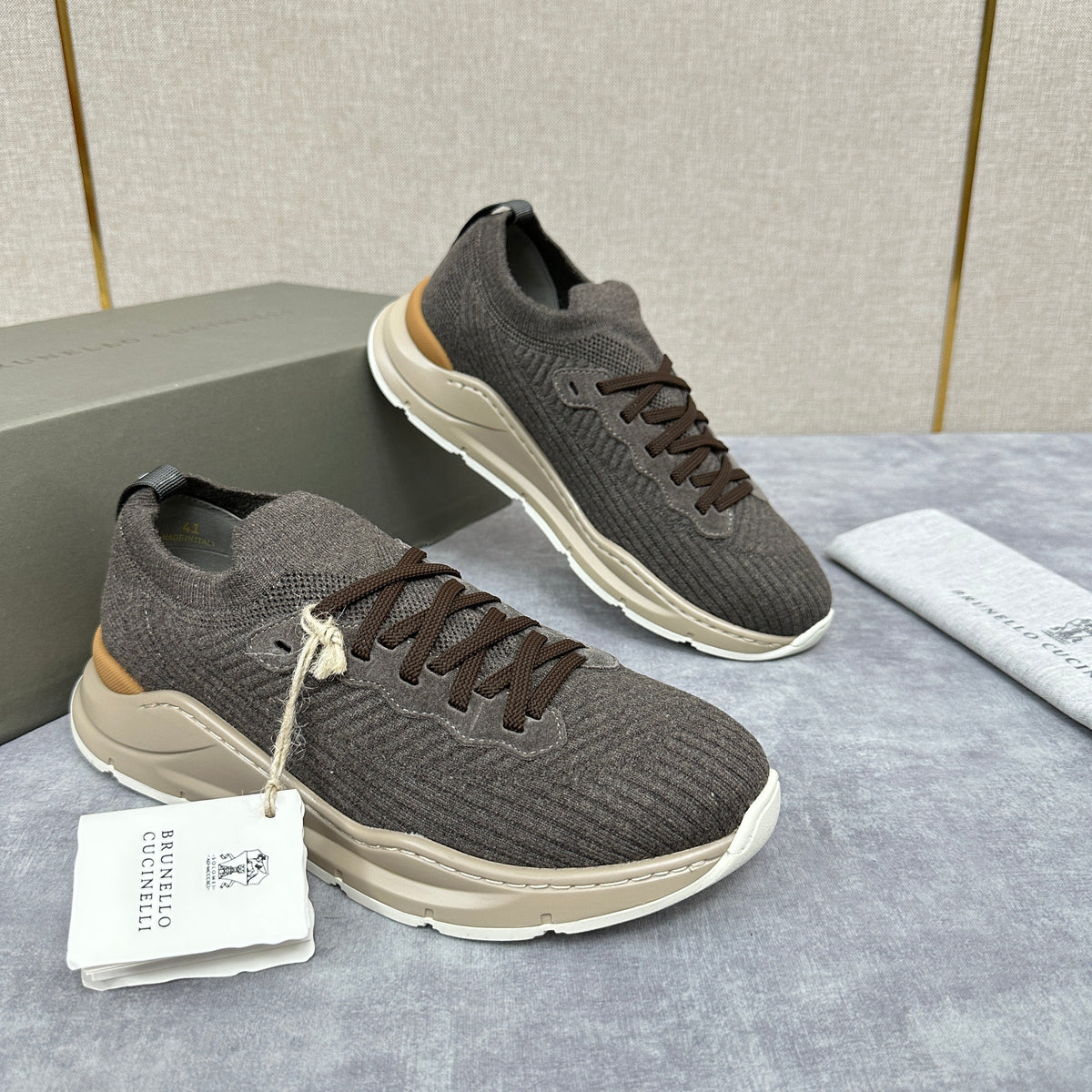 Grey Knit Chunky Sole Runner - Men's