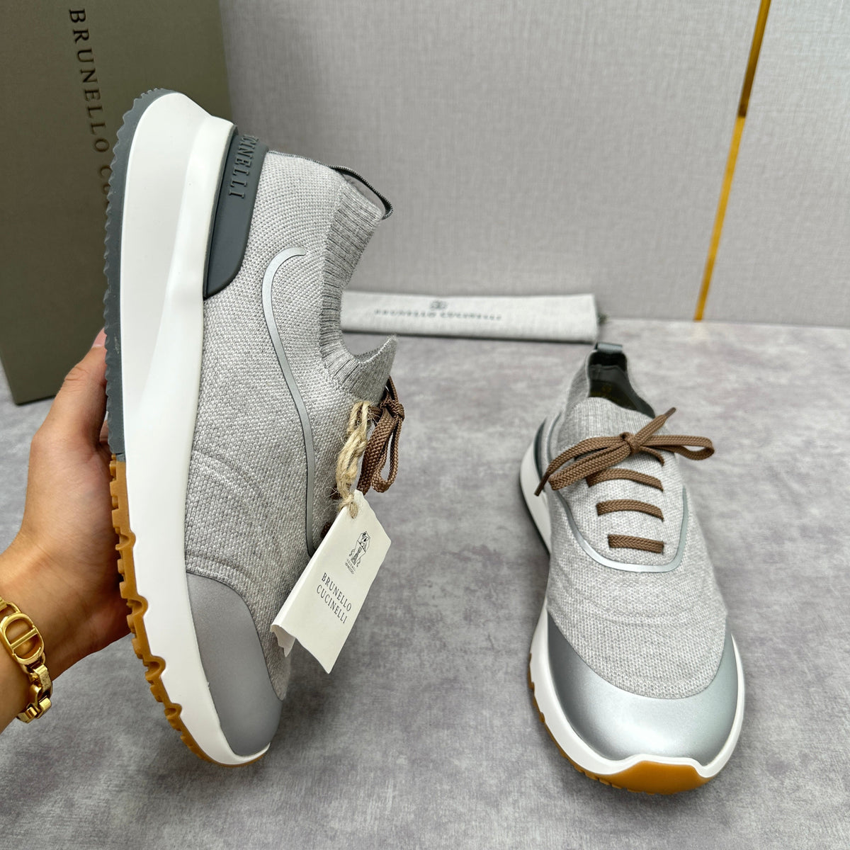 Cream Knit Lug-Sole Runner - Men's
