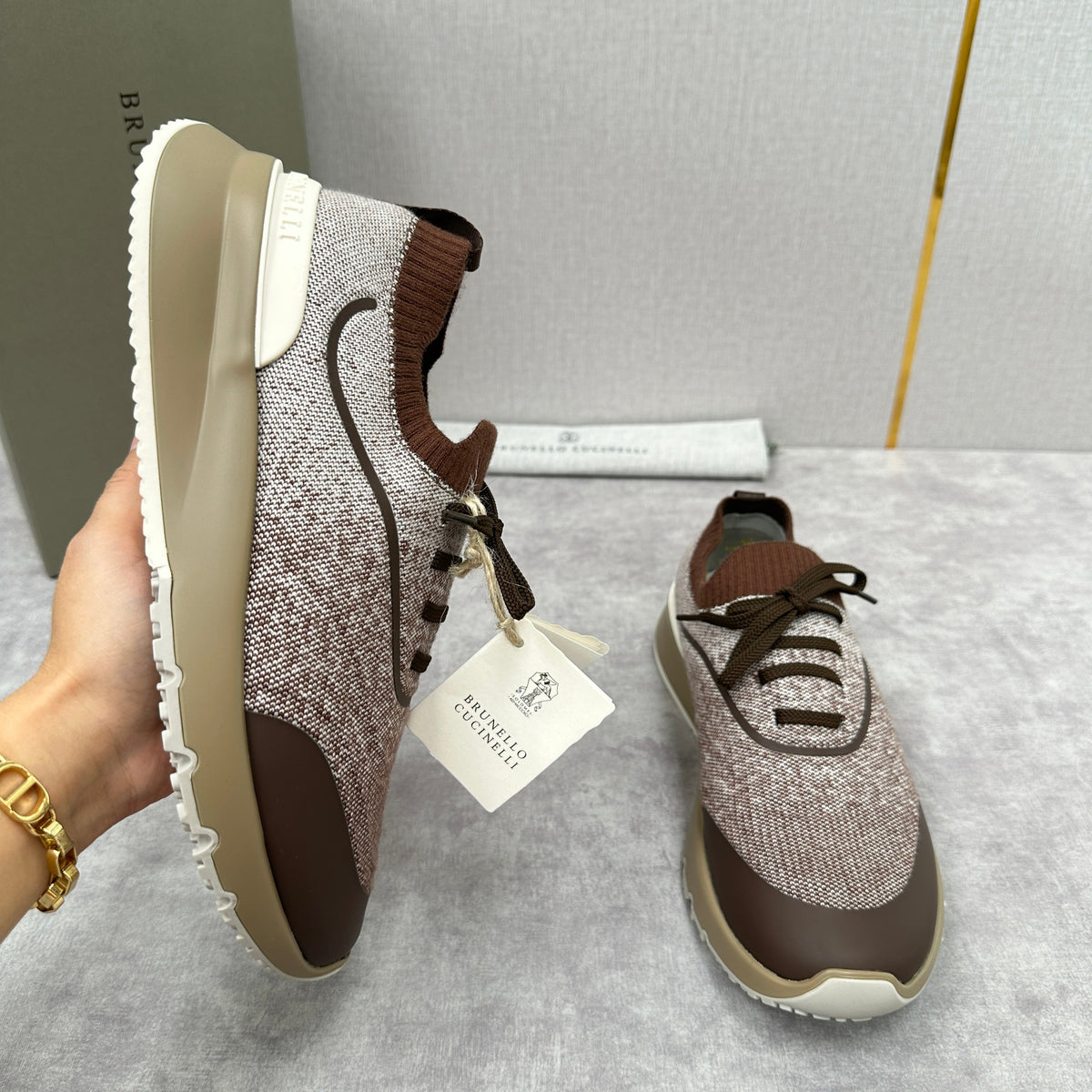 Cream Knit Lug-Sole Runner - Men's