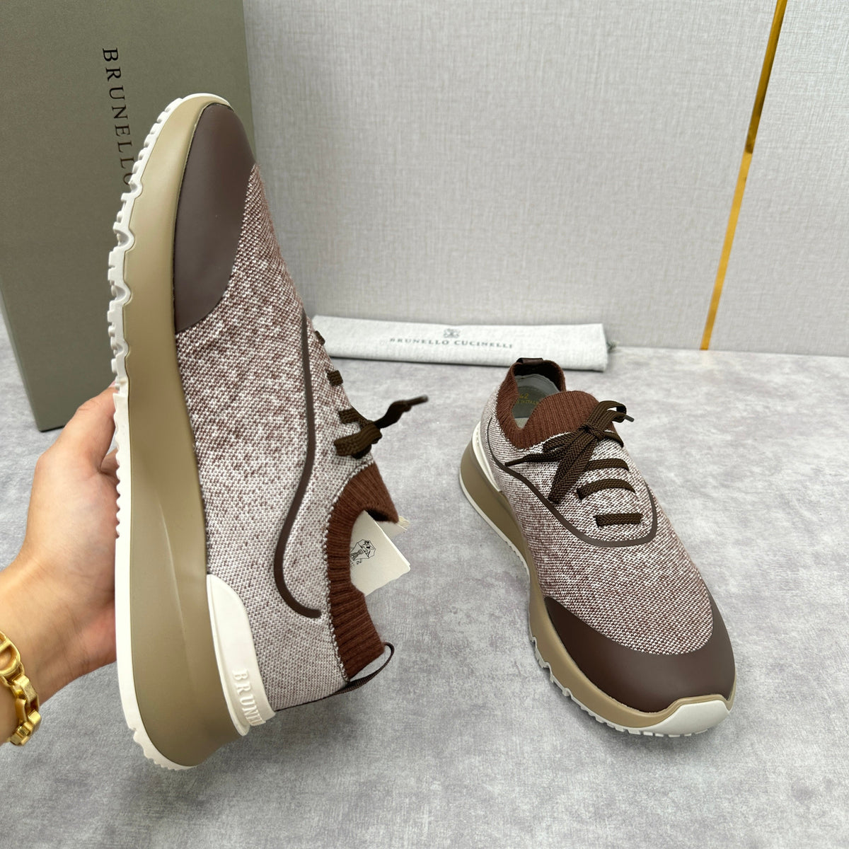 Cream Knit Lug-Sole Runner - Men's