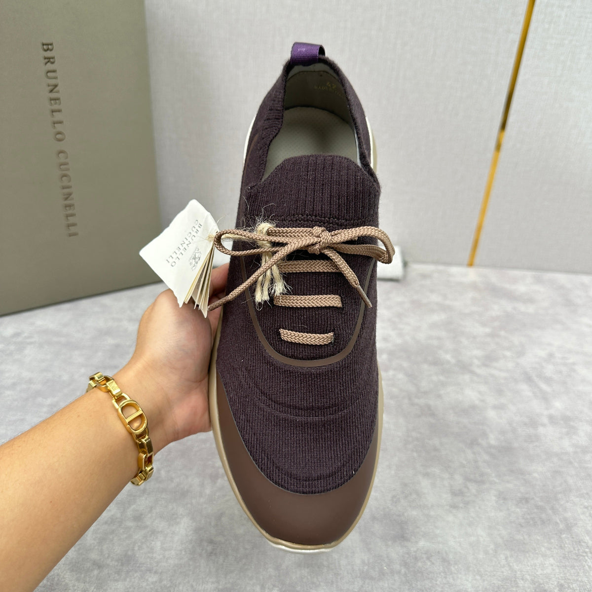 Brauner Strick-Laufschuh mit Profilsohle – Herren