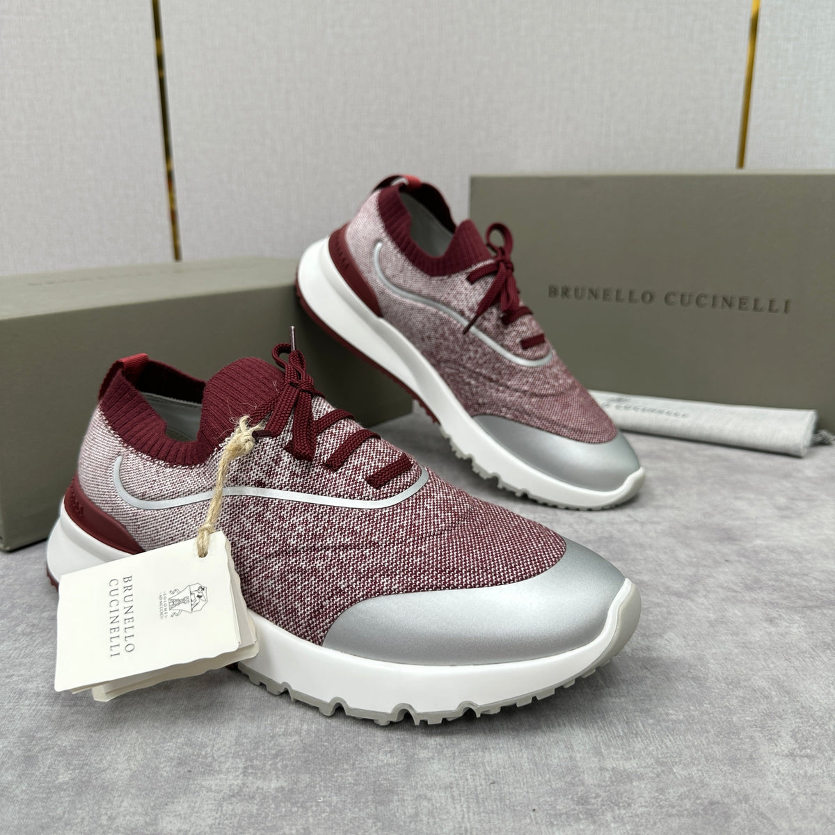 Brauner Strick-Laufschuh mit Profilsohle – Herren