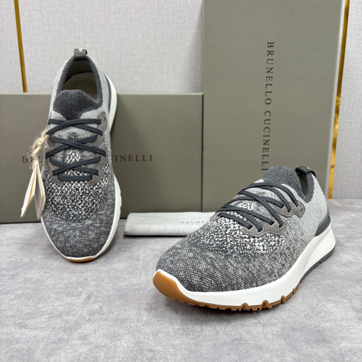 Grey Wool Lug-Sole Runner - Men's