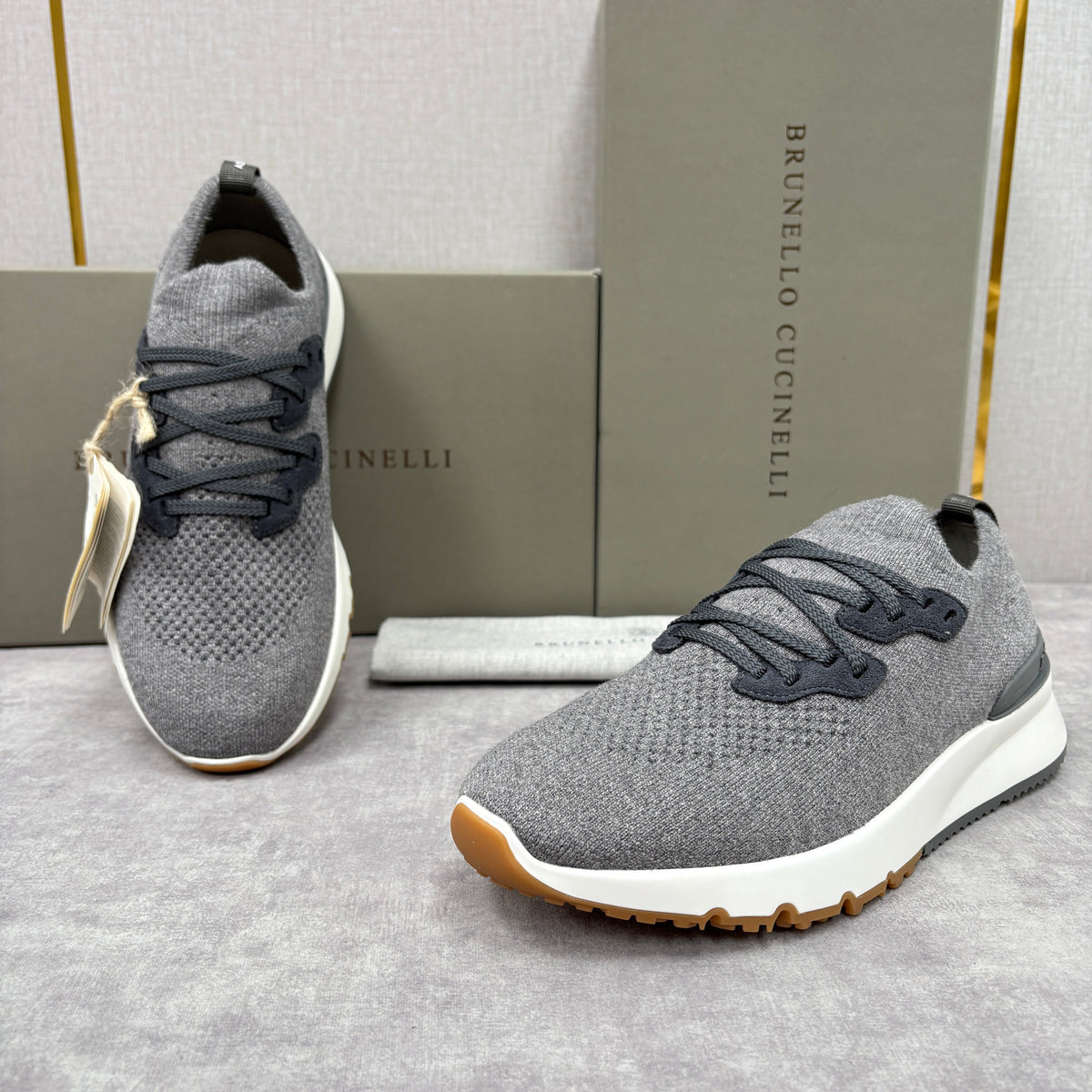 Grey Knit Lug-Sole Runner - Men's
