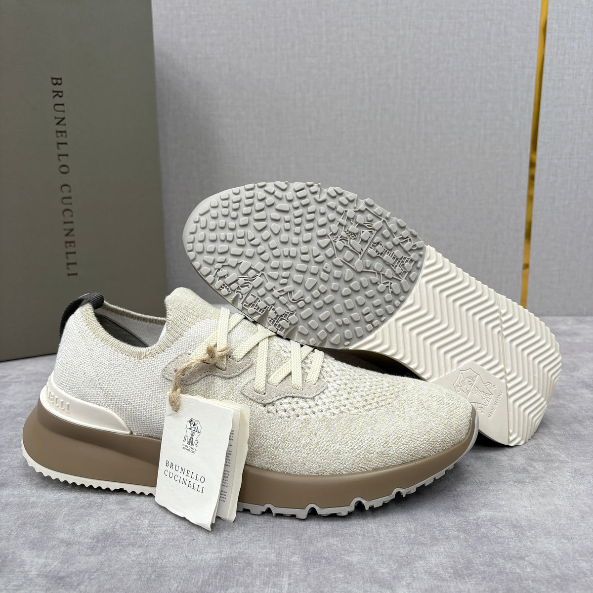 Graue Strick-Sneaker mit Profilsohle – Herren
