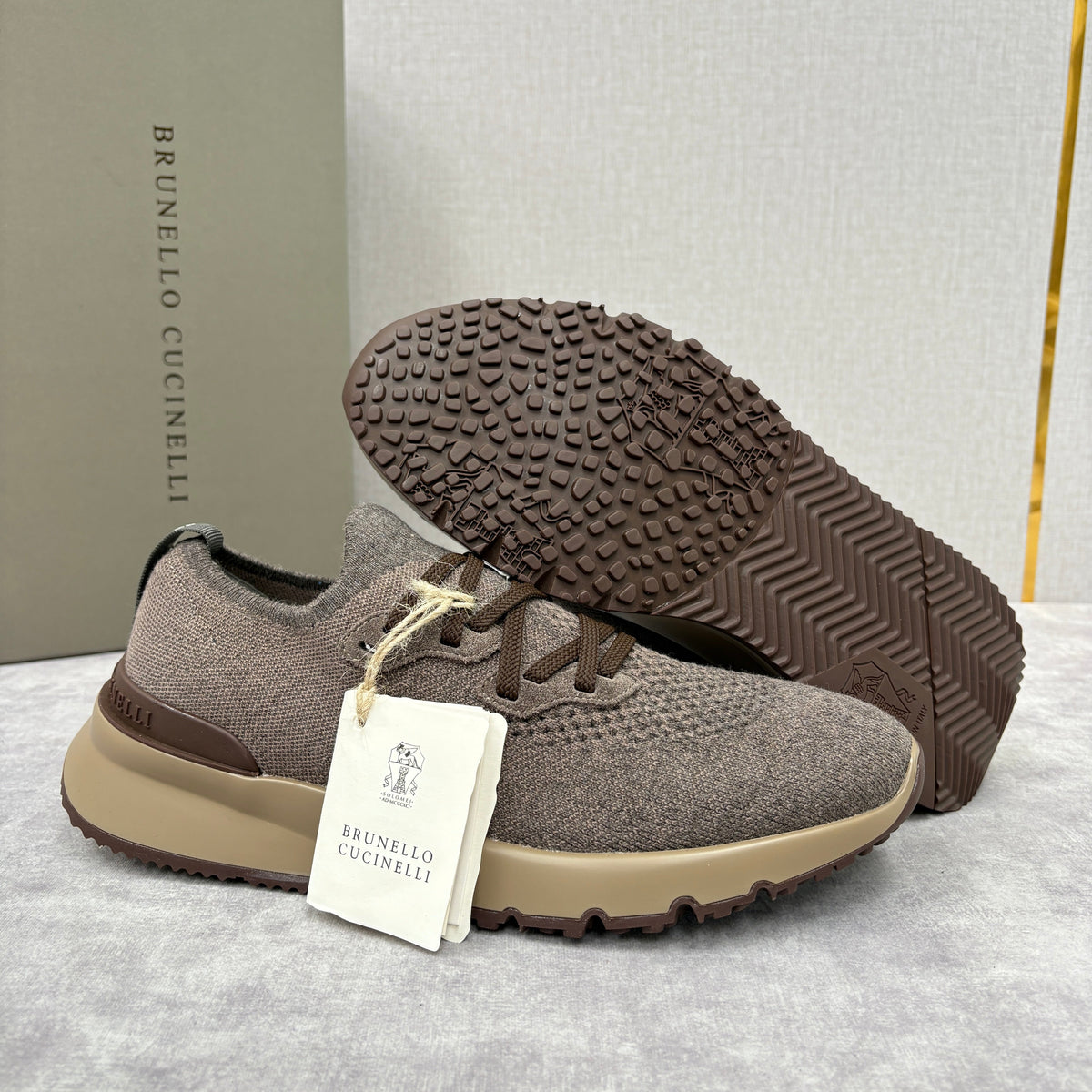 Graue Strick-Sneaker mit Profilsohle – Herren