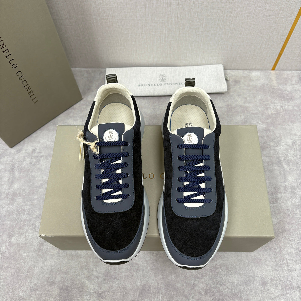 Navy-Wildleder-Runner mit Einsätzen – Herren