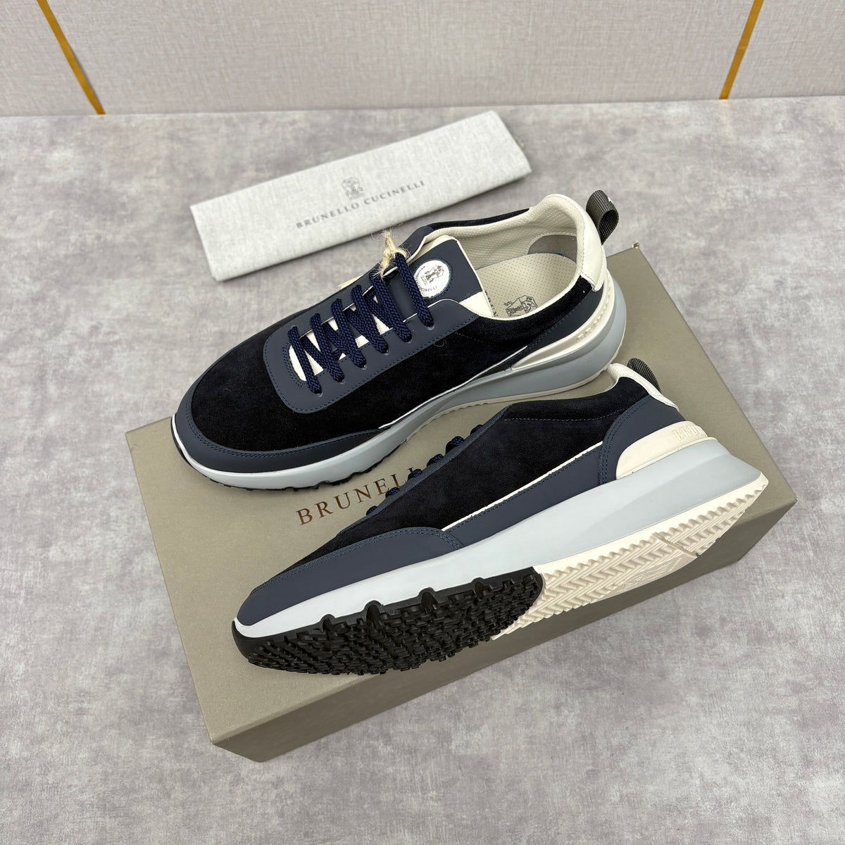 Navy-Wildleder-Runner mit Einsätzen – Herren