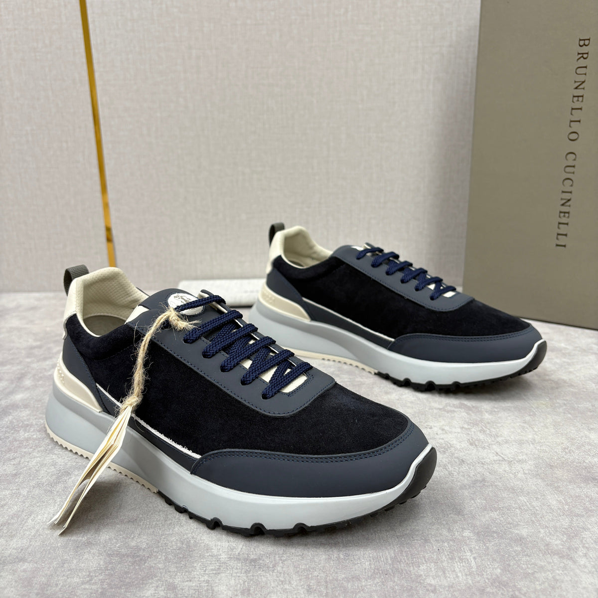 Navy-Wildleder-Runner mit Einsätzen – Herren