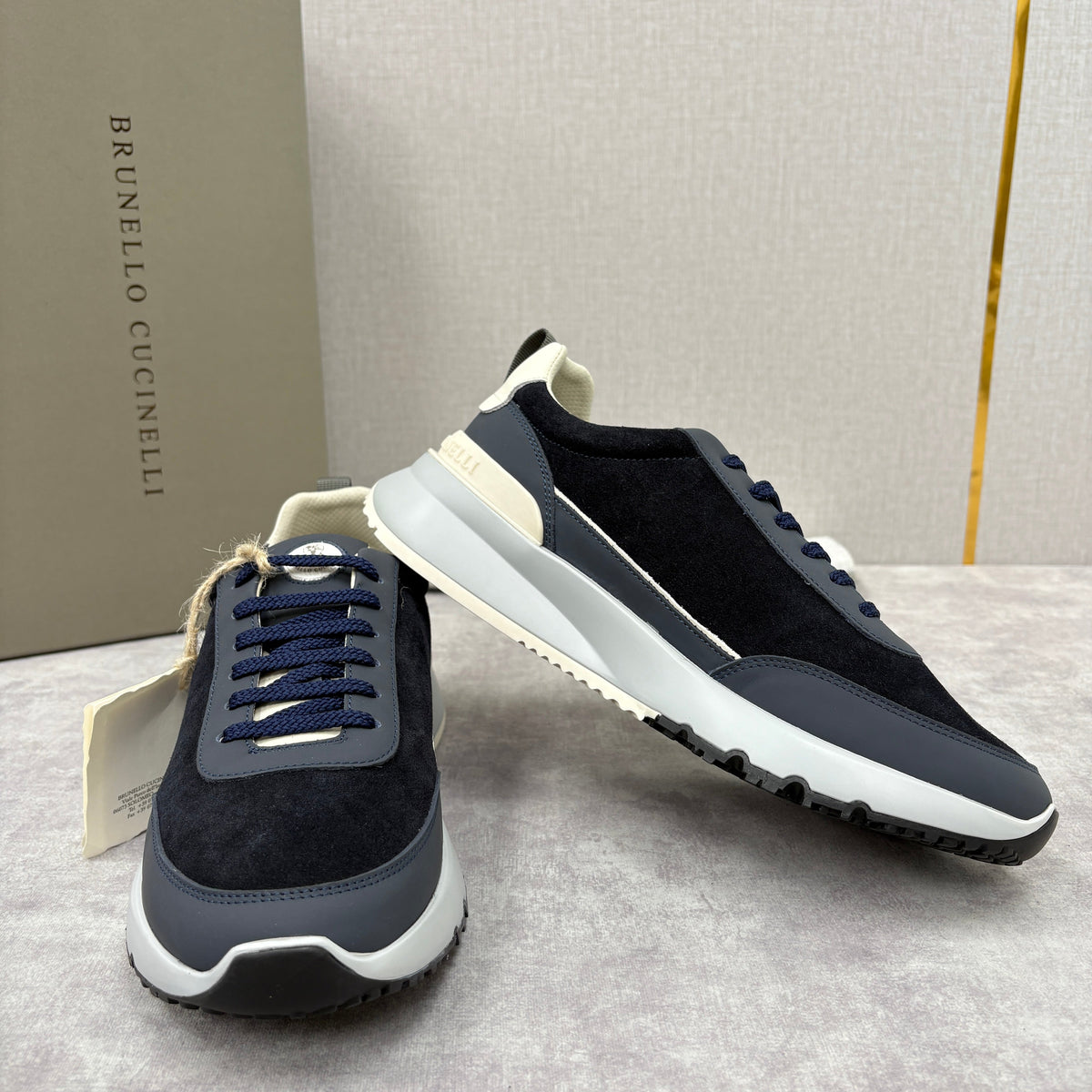 Navy-Wildleder-Runner mit Einsätzen – Herren