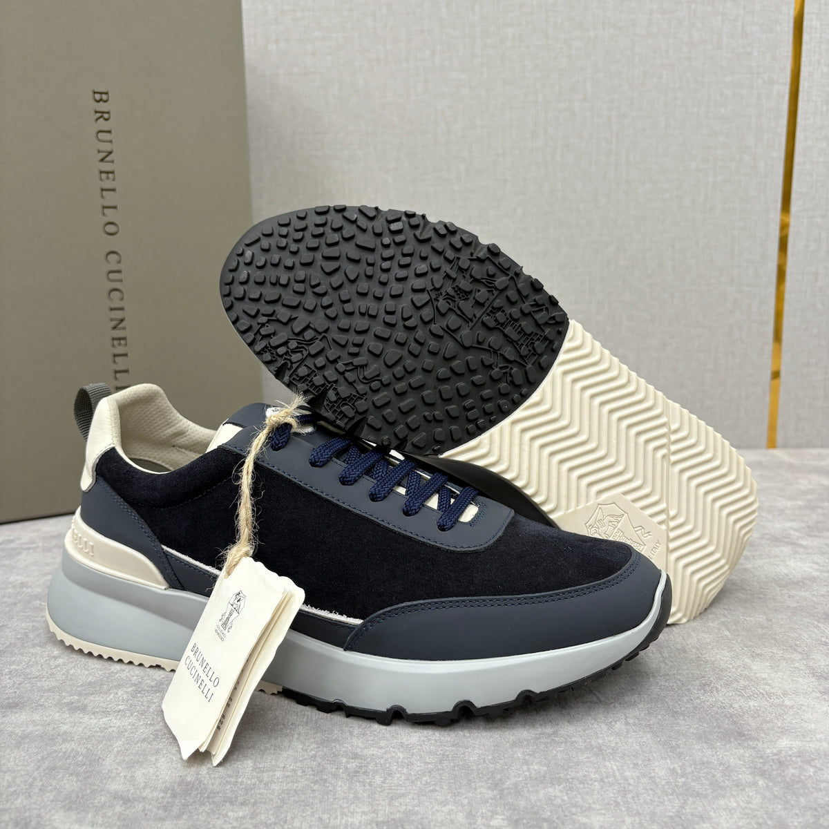Navy-Wildleder-Runner mit Einsätzen – Herren