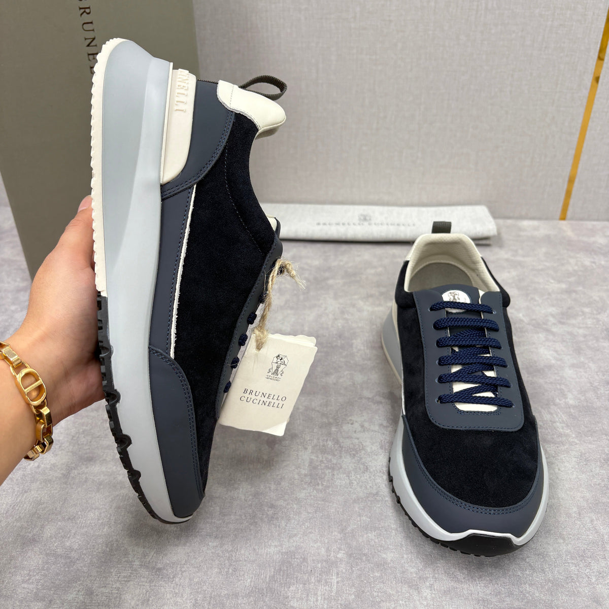 Navy-Wildleder-Runner mit Einsätzen – Herren