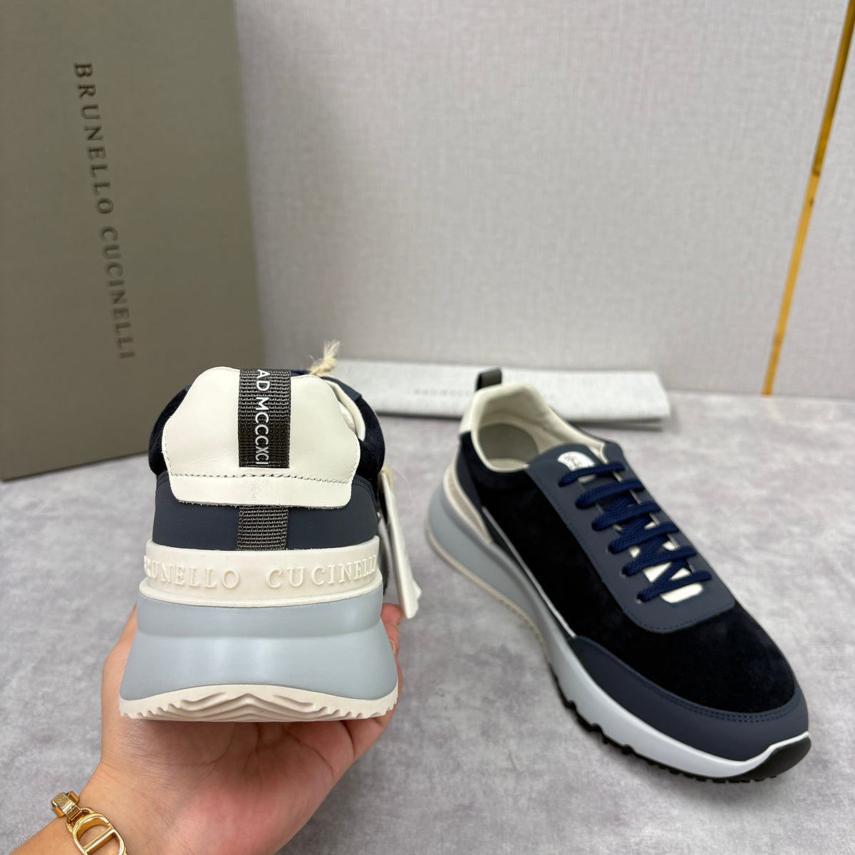 Navy-Wildleder-Runner mit Einsätzen – Herren