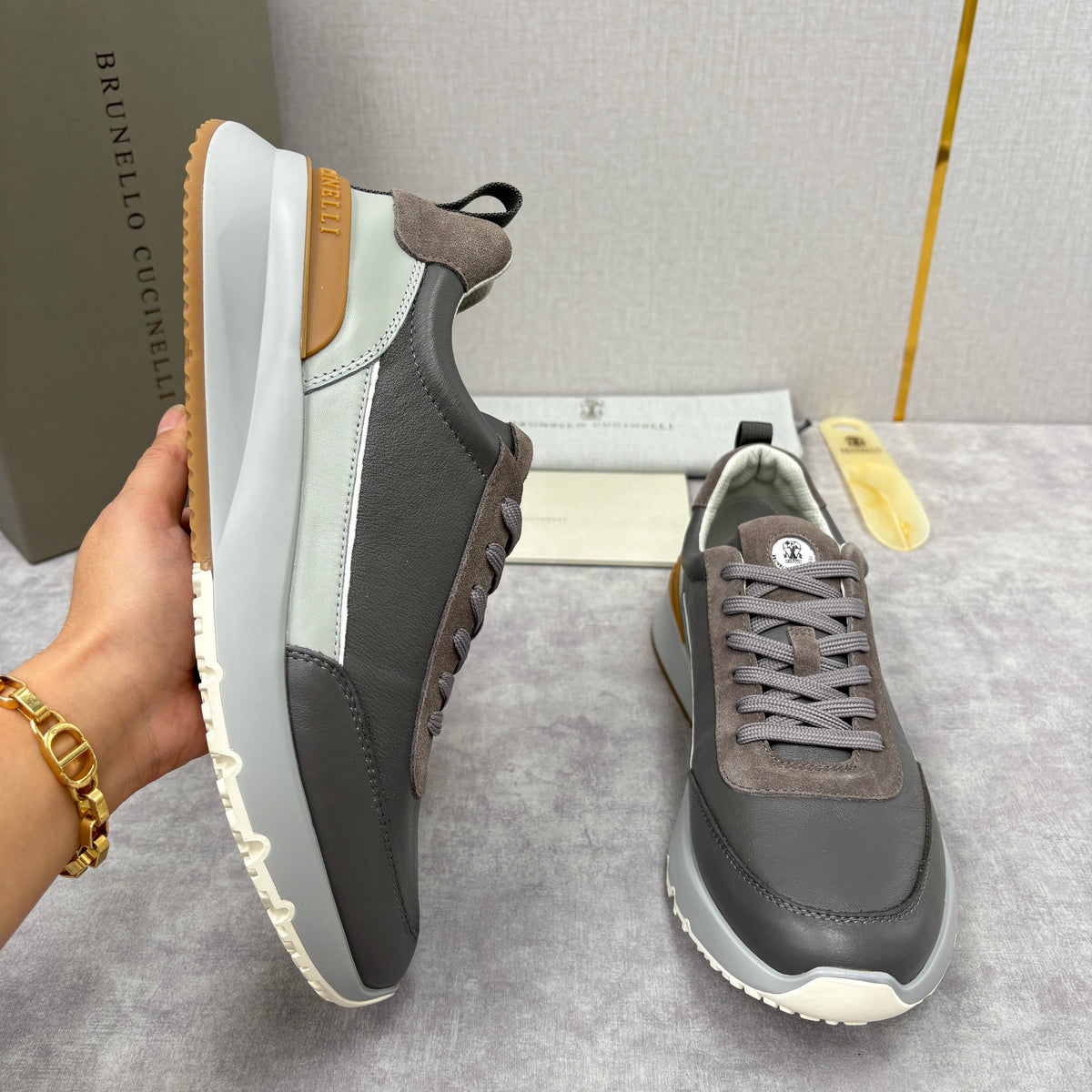 Grey Nylon Lug-Sole Runner - Men's